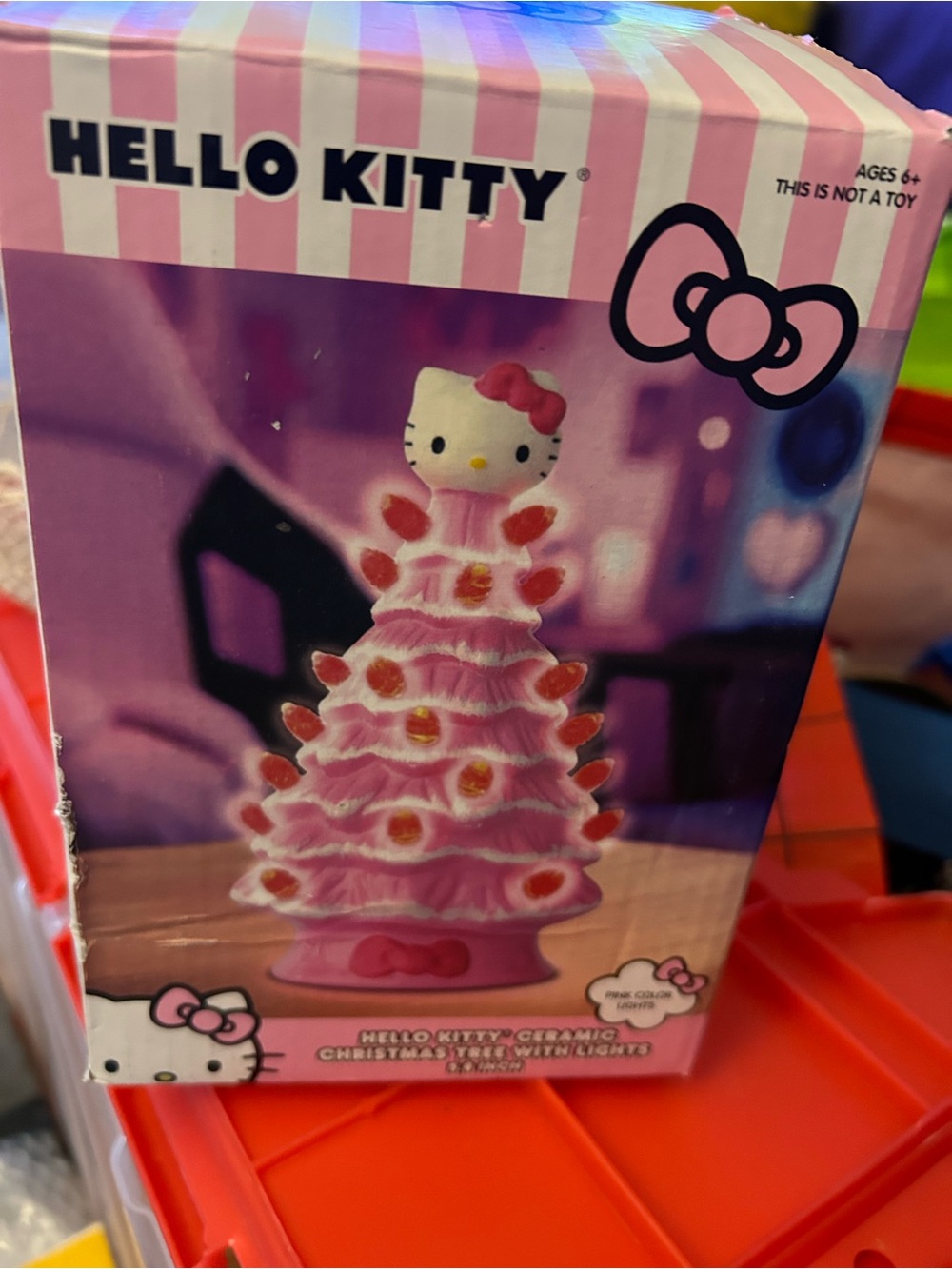 Hello Kitty Pink and White Ceramic Holiday Tree Figurine